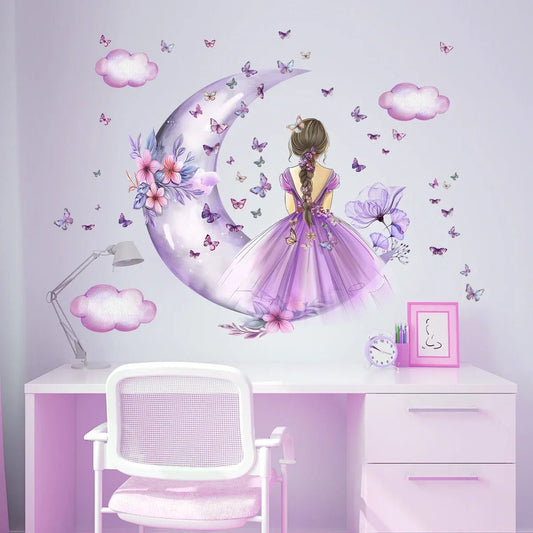 Décoration Murale - PrincesseSticker™ - Lune Mauve - Bébé Castel