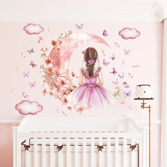 Décoration Murale - PrincesseSticker™ - Lune Rose - Bébé Castel